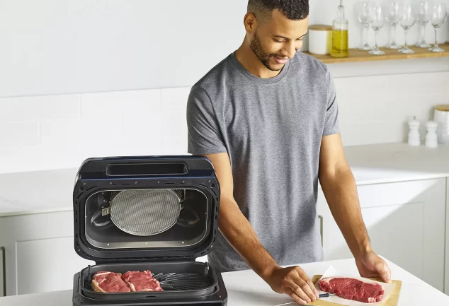 Ninja AG551UKDB unit with model probe steak raw