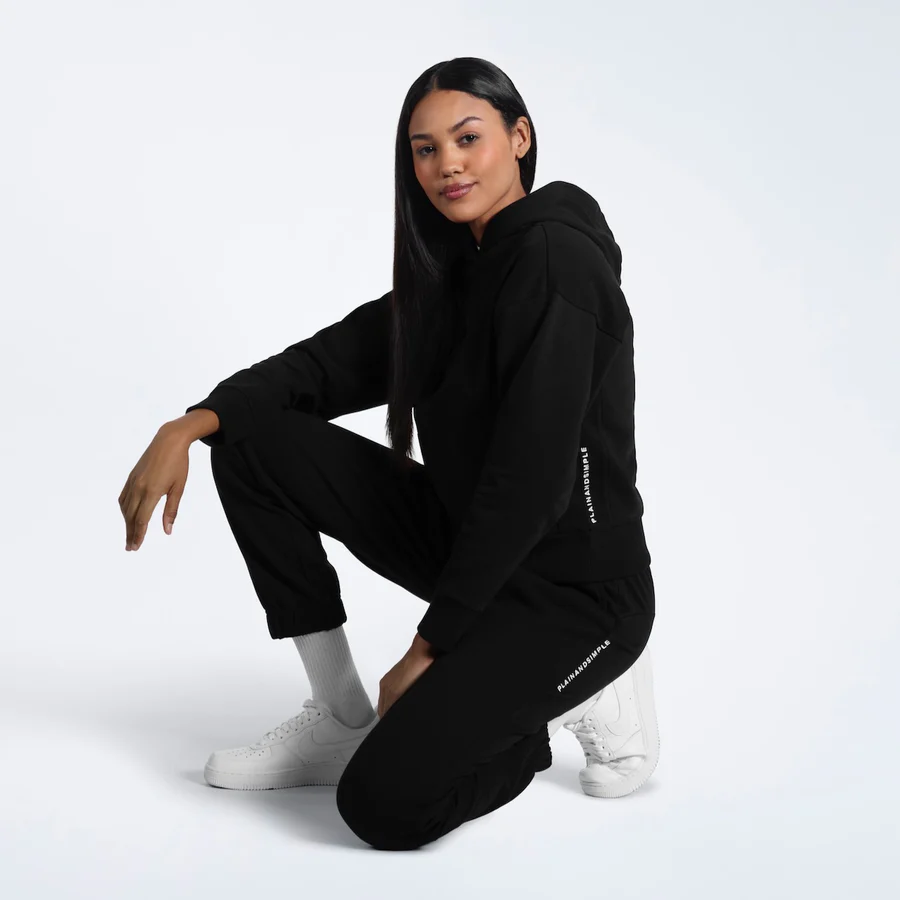 Women Heavyweight Logo Organic Cotton Hoodie Side Seam Logo Black 4